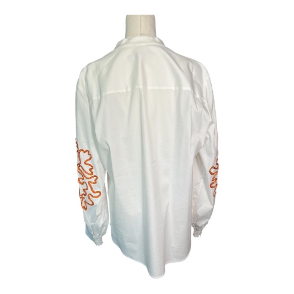 EUC Chico’s embroidered poplin blouse balloon sleeve | size 14 - Picture 7 of 10